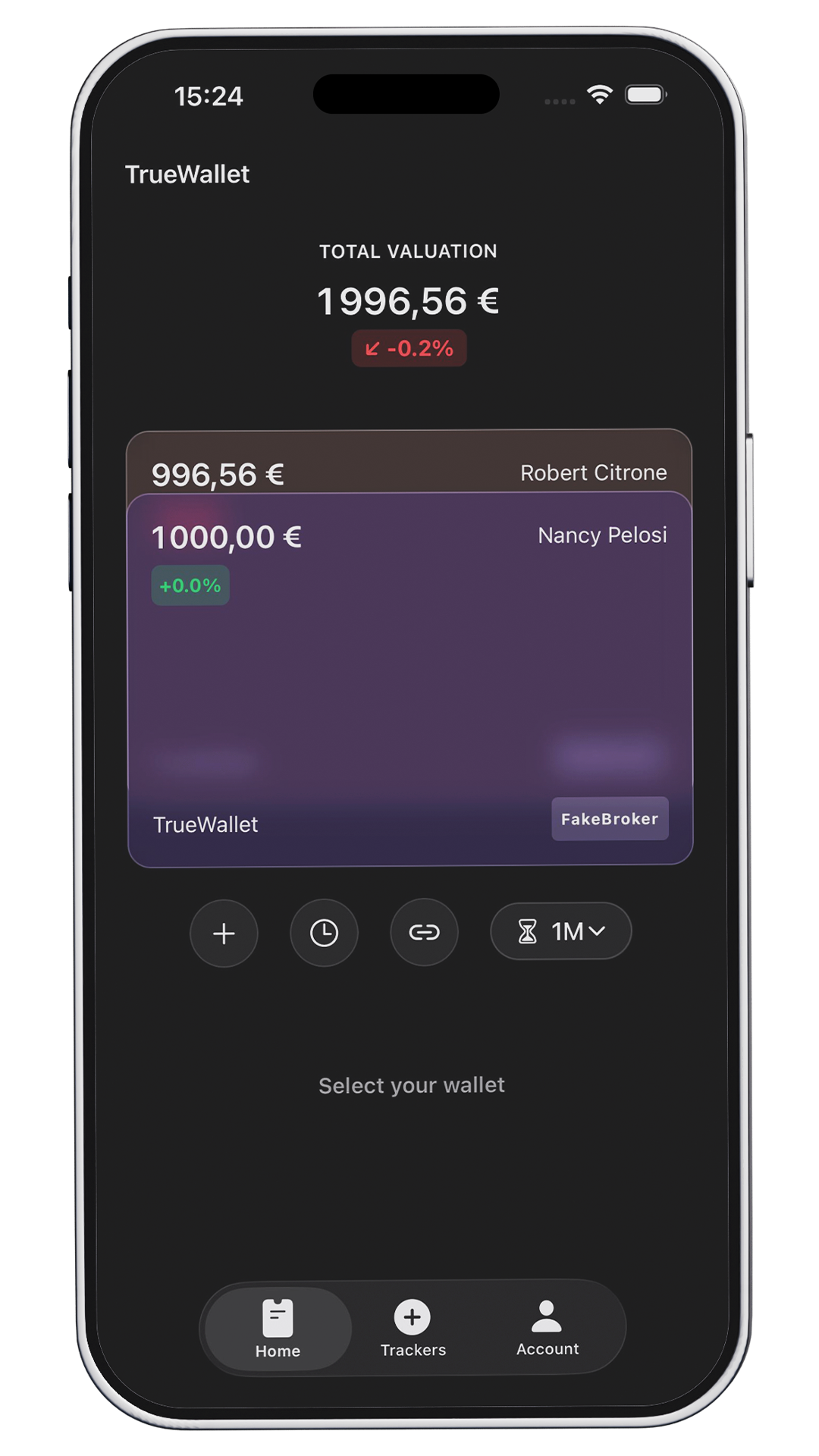 TrueWallet App Dashboard - Track Politician and Hedge Fund Stock Trades