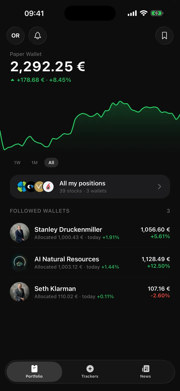 TrueWallet app: a virtual portfolio following three wallets